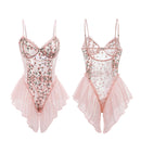 Body com decote em V profundo, bordado floral e abertura na virilha